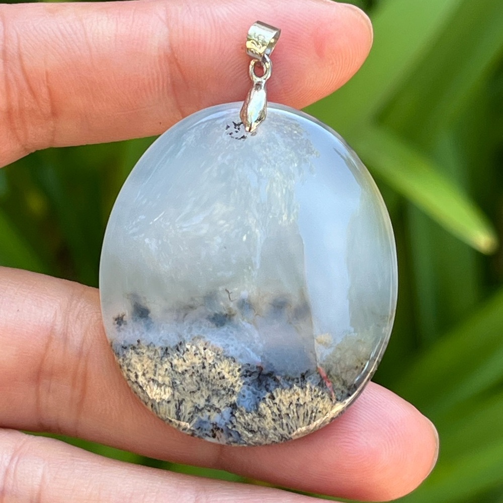 Sterling silver 925‎ stamped scenery dendritic agate pendant 1270